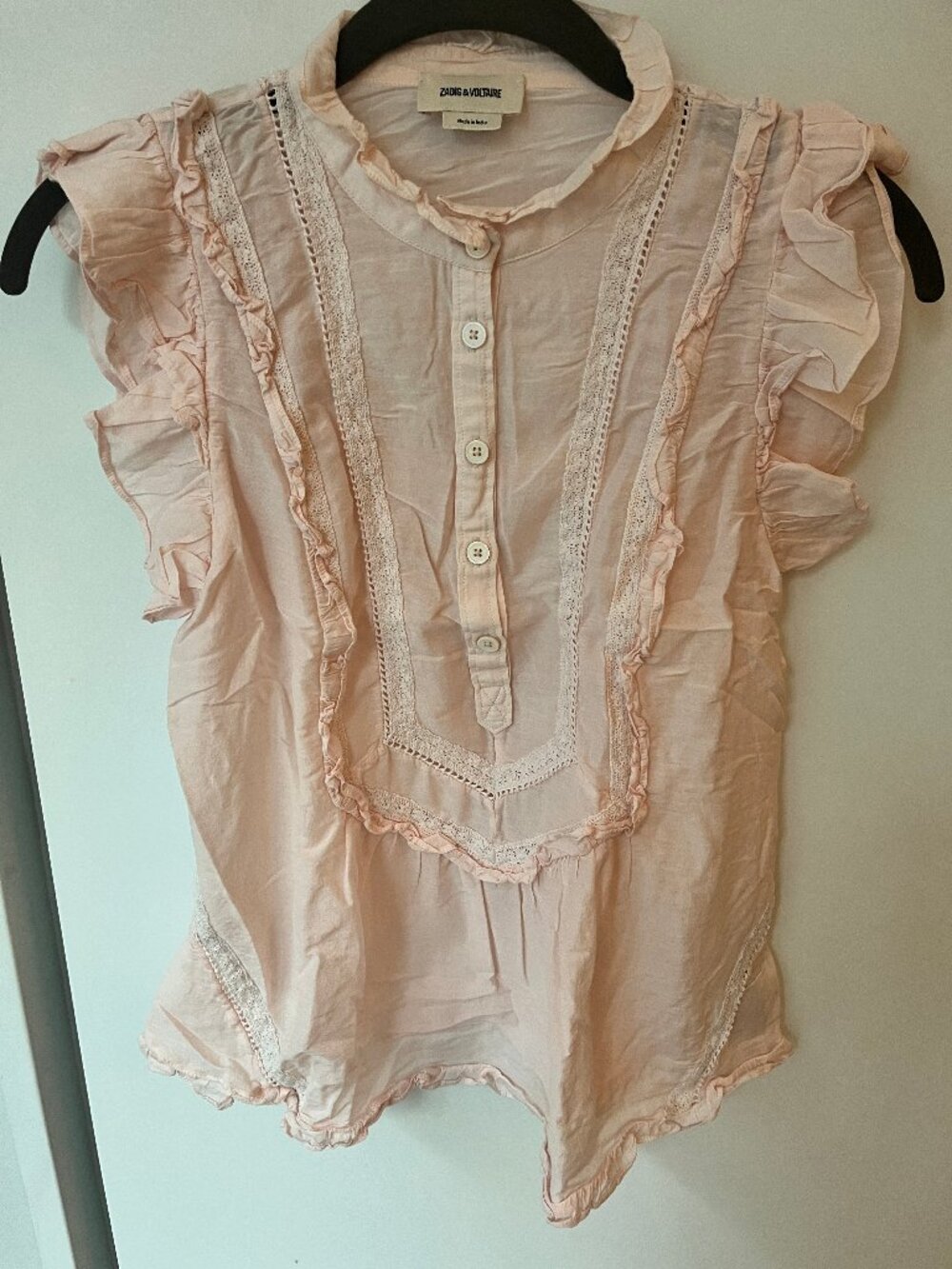 Zadig and Voltaire Pale Pink Ruffle Blouse Size XS